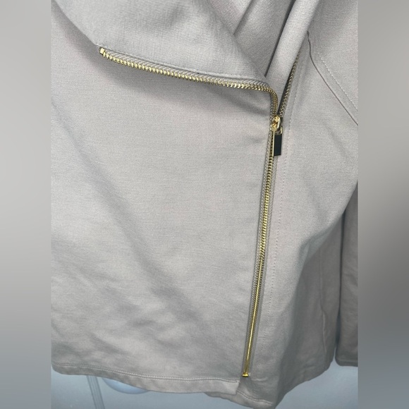 IMAN NWT Tan Global Chic Perfect Ponte Draped Beige Asymmetrical Jacket - Picture 3 of 9